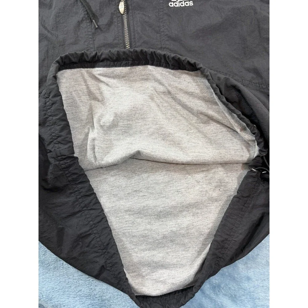 VTG 90s Adidas Windbreaker Jacket Mens S Black White Anorak Pullover Hooded XLNT